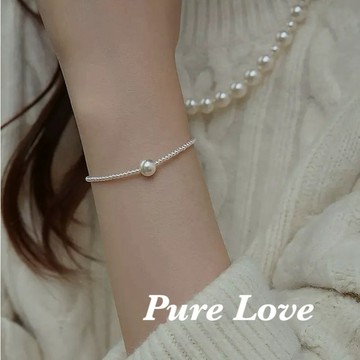 Pure Love樂芙 / 正韓 銀飾【S925純銀】B0910簡約通體純銀大小迷你珍珠手鏈 / 金