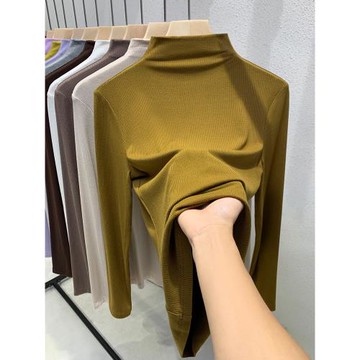 莫代爾半高領打底衫女秋冬2025新款加絨加厚純色保暖內搭長袖上衣