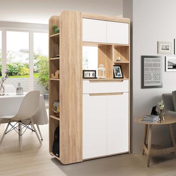 Boden-卡洛琳3.7尺梧桐色玄關鞋櫃組合(四門單抽開放式收納置物鞋櫃+開放式置物櫃)