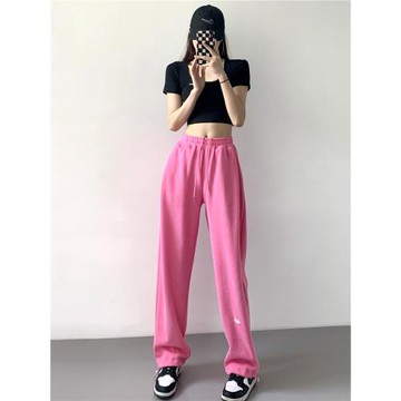 美式酷颯辣妹玫粉色寬松運動褲女秋冬松緊腰舞蹈衛褲束腳褲ins潮