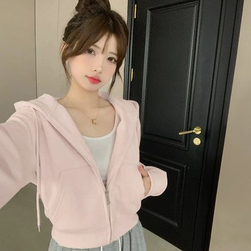 外套女 秋冬外套 保暖外套 女生外套連帽拉鍊衛衣外套女秋寬鬆2025新款冬季百搭休閒短款即墨衛衣開衫927