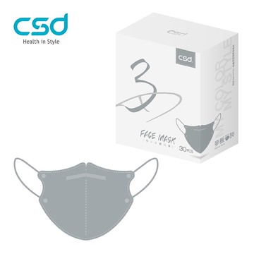 【CSD中衛】成人3D立體醫療口罩-麥飯石灰（30片/盒）