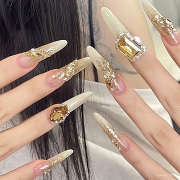 【限時特賣】手工穿戴甲  顯白穿戴甲 氣質長甲片】秋冬款穿戴甲奶白漸變顯白細狗超長美拉德係純手工穿戴甲可00