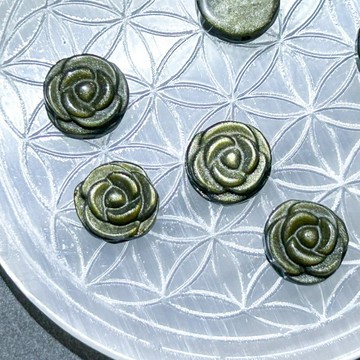 金曜石 金曜玫瑰 天然特級金曜石玫瑰 強金沙 已穿直孔 黑曜石 避邪擋煞