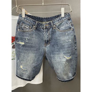 潮牌刺繡破洞牛仔短褲男2025新款做舊復古寬松直筒五分褲痞帥中褲