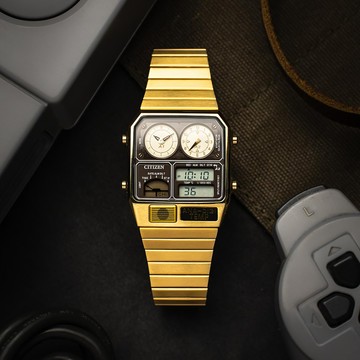 Citizen 星辰 CHRONOGRAPH 計時系列 JG2103-72X 復古金 星期日期溫度 雙顯電子指針 不鏽鋼 手錶