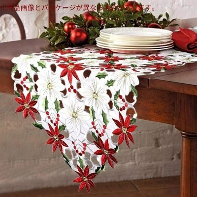 Flushbay クリスマス 飾り テーブルランナーおしゃれ 欧風 テーブルランナー 赤 花柄刺繍 食卓飾り プレースマット お食事マット
