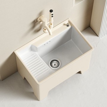 搓衣板奶油風家用拖把池陽臺衛生間一體陶瓷拖布池墩布池落地槽池 b8031