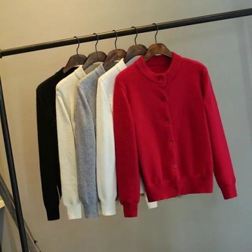 秋冬季加厚開衫修身顯瘦毛衣外套圓領保暖媽媽裝上衣大紅色針織衫