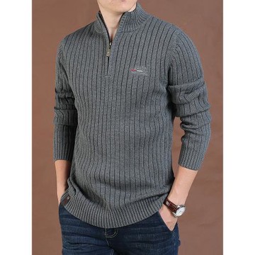 春季線衣男純色寬松7針加厚毛衣男士休閑大碼立領純棉針織衫男潮