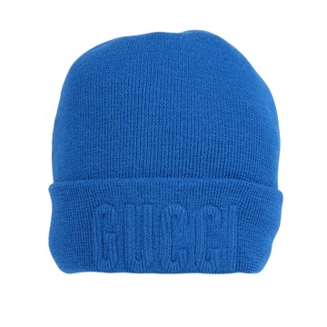GUCCI 刺繡Logo 羊毛毛帽 M (藍色)