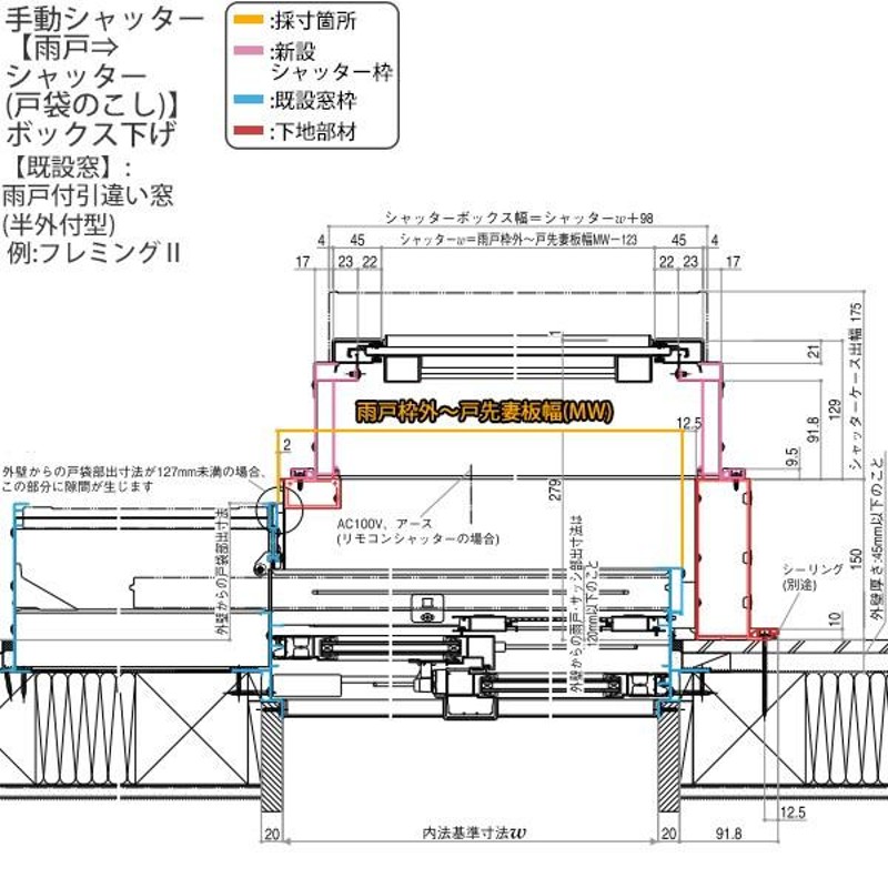 Aランク YKK AP YKKAP窓サッシ マドリモ 手動シャッター 雨戸→シャッター(戸袋かくし) 土間用  専用下地部材付：[幅1962〜2517mm×高2178〜2480mm]