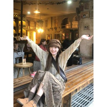 陳小腿~Turn left 甜辣妹復古鏤空針織長袖罩衫女春秋拼接針織衫