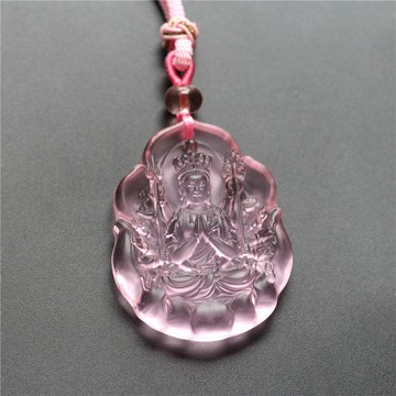吊墜 吊飾 十二生肖男女粉紅琉璃荷葉款守護神項鏈本命佛牌觀音菩薩吊墜男