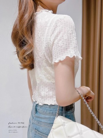 BAi白媽媽 蕾絲短版T／木耳邊內搭網紗－【350415】