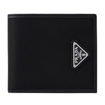 PRADA 2MO513 三角LOGO尼龍拚接防刮對折8卡短夾.黑