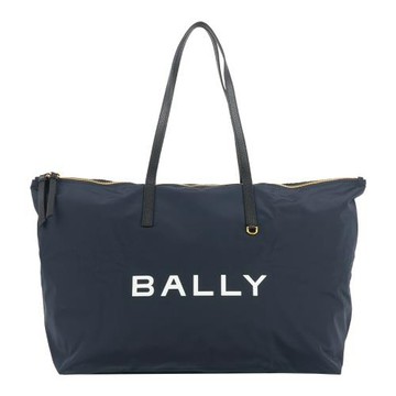 BALLY 白字Logo 尼龍帆布可折疊大款托特包(附收納袋)(午夜藍)