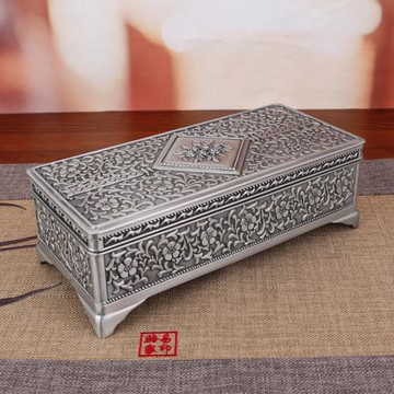 復古風古錫珠寶首飾盒小型精致長方形古典高檔擺件中國風新婚禮物