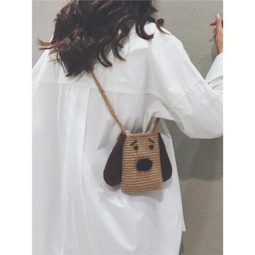 毛線鉤織小狗手機包女2025秋冬新款小眾可愛手工編織針織斜挎小包