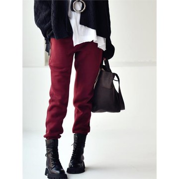 特●K3053A韓版文藝顯瘦側拉鏈加絨加厚運動束腳衛褲女冬米蘭宣言