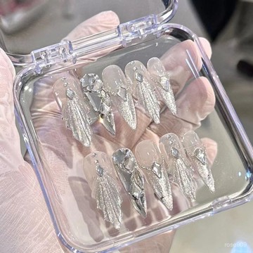 Hannah現貨 隔日達【長尖魚尾】純手工美甲 貝殼穿戴甲 立體穿戴甲 貓眼穿戴甲 貝殻滿鑽穿戴甲 魚尾穿戴甲 長尖穿戴