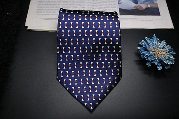 深藍色蝴蝶結真絲領帶/小資男設計領帶