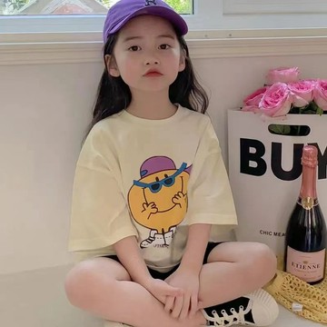ATL 女童短袖 中大童衣服 兒童上衣純棉女童短袖夏季新款洋氣韓版女孩半袖上衣圓領寬松兒童t恤夏裝t
