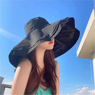 JOZOZ黑膠防曬帽子女2025新款夏季大檐防紫外線可折疊漁夫遮陽帽