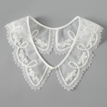 V領假領子女韓版百搭假衣領毛線繡花蕾絲領歐根紗裝飾領百搭減齡