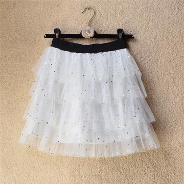 春夏季新款韓版網紗高腰蓬蓬層層蛋糕短裙亮片星星女士甜美半身裙
