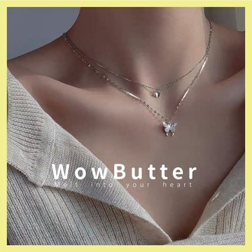 WowButter 項鍊 雙蝴蝶項鍊 細項鍊 項鏈 閨蜜項鍊 項鍊女 鎖骨鍊 鎖骨鏈 項鏈女 女生項鍊 雙層項鍊 鎖骨項