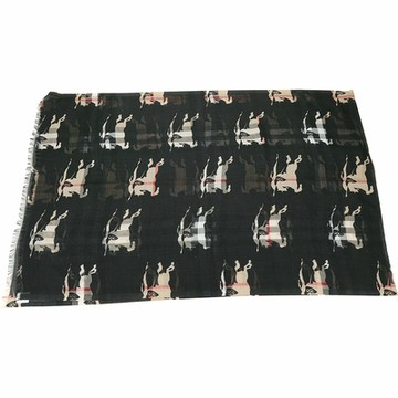 BURBERRY 巴寶莉  滿版經典戰馬格紋羊毛絲綢圍巾(220*70cm/黑色)