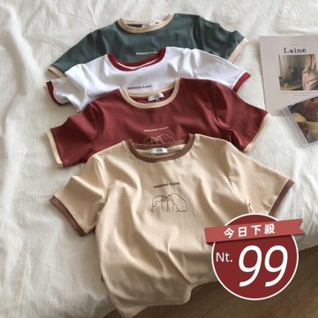 【台灣發貨】韓版寬鬆復古色系短袖上衣 衣服 女裝 t恤 短袖t恤 上衣【T424】