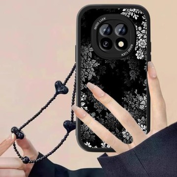 適用oppoA5pro手機殼a5活力版新款5G黑色系a72小羊皮por腕帶保護套0pp0A83女a73全包防摔高級感繁花硅膠外殼