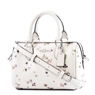 COACH Rowan 亮粉星光滑面皮革手提/斜背二用波士頓包-粉白/迷你