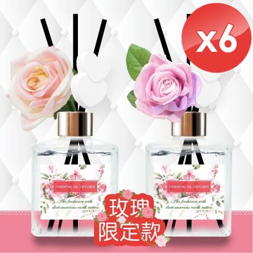 QiMart 法國精油玫瑰造型珪藻土擴香瓶-200ml/瓶-6入組
