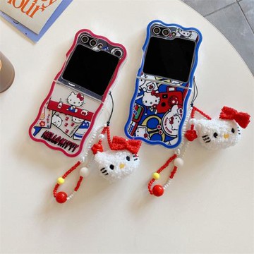 可愛Kitty貓三星zflip5手機殼折疊屏zflip4硅膠保護套zflip3防摔軟殼F7310創意卡通彩繪W24 Flip個性女款翻蓋