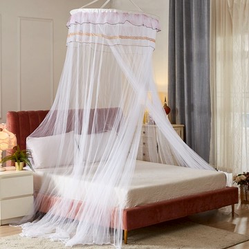 蚊帳 圓頂蚊帳 吊頂蚊帳 吊頂蚊帳圓頂落地公主風加密雙人家用1.5/1.8米床吸頂免安裝床幔【MJ21811】