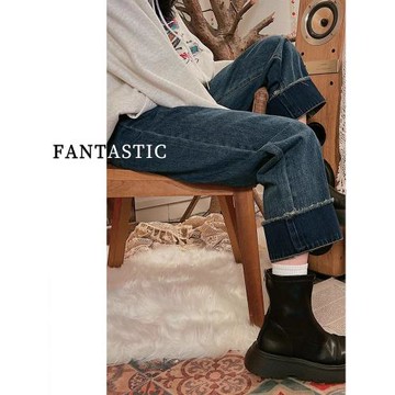 高腰九分直筒牛仔褲女2025新款冬季加絨加厚大碼胖mm顯瘦馬丁靴褲