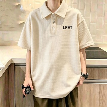 【台灣現貨】M-8XL 華夫格polo衫 oversize 超大尺碼男裝 大尺碼男裝 純色 男生短袖 簡約 日系 男生