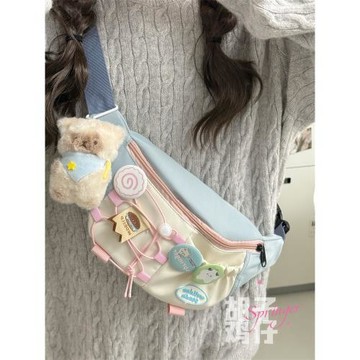 日系可愛少女感胸包女韓版小眾設計撞色斜挎包甜酷潮流高顏值腰包