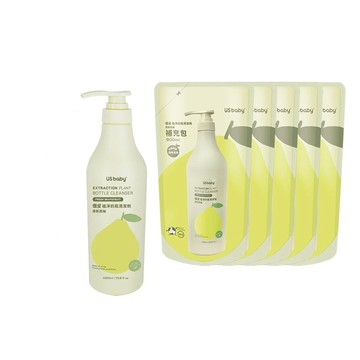 US BABY 植淨清新西柚奶瓶清潔劑-1罐5補 清潔組