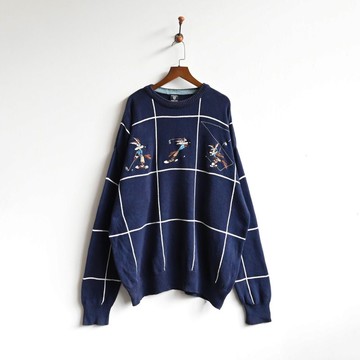 【蛋植物古著】Wile E. Coyote刺繡寬鬆古著毛衣