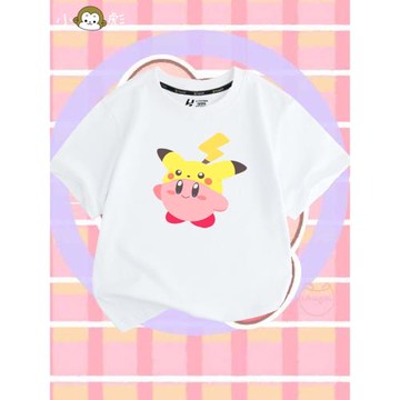 精靈寶可夢皮卡丘聯名星之卡比短袖t恤衫男女兒童裝學生寶寶半袖