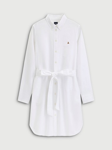 女裝 小熊刺繡翻領長袖洋裝-白色