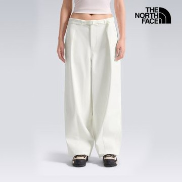 【The North Face 官方旗艦】北面女款米白色DWR防潑水附腰帶休閒長褲｜8J72QLI