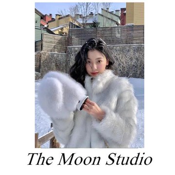 unreal fur易夢玲同款中古風環保皮草短款立領仿狐貍毛絨外套女