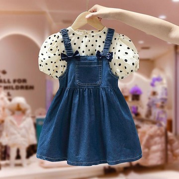 9362位熟客回購⚡ 女童連衣裙 夏季新款 牛仔背帶裙 公主風 兩件套 薄款 洋裝 可愛 氣質 限量