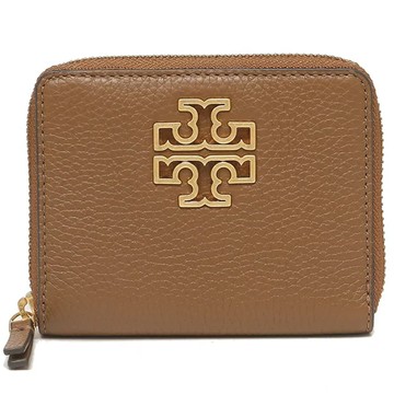 【TORY BURCH】雙T-LOGO素面扣式皮革短夾-駝