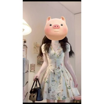 60191L_實拍大碼法式複古植物印花連衣裙女夏季小衆設計感度假風